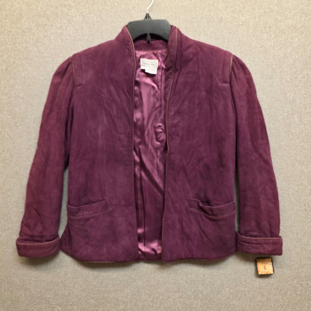 Howard Wolf Vintage Old Money Purple Suede Leather Open Jacket Blazer Size 8